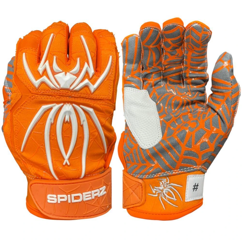 2023 Spiderz HYBRID Batting Gloves: Orange/White