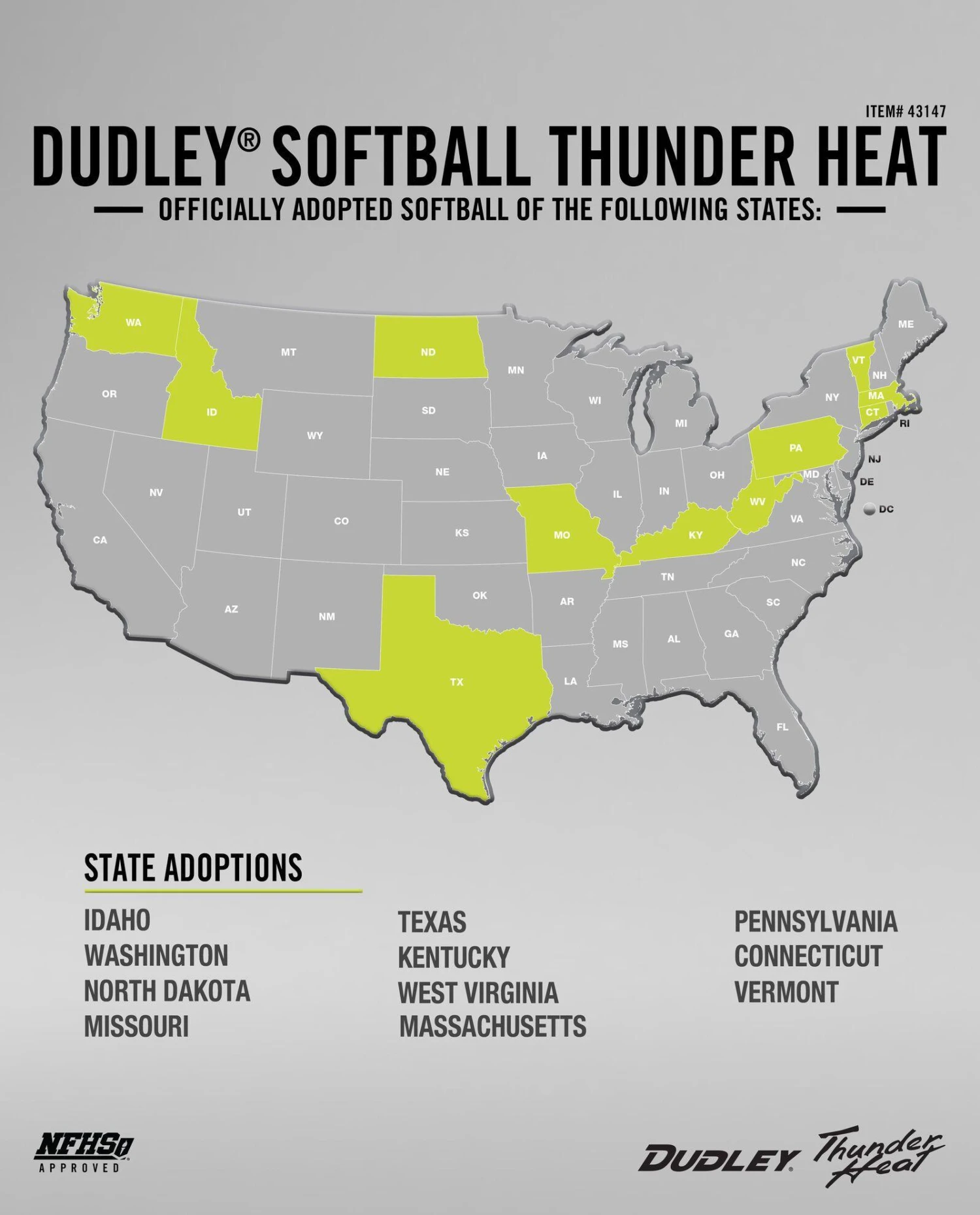 Dudley 12" NFHS Thunder Heat Fastpitch Softballs (Dozen): 43147 - Image 2