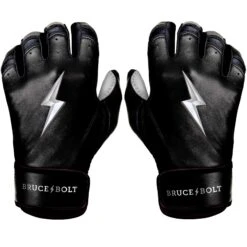 Bruce Bolt PREMIUM PRO Chrome Series Short Cuff Batting Gloves: Black