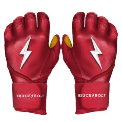 Bruce Bolt PREMIUM PRO Long Cuff Batting Gloves: Red
